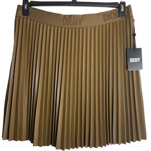 Dkny Dresses & Skirts - NWT DKNY High-Waist Pleated Faux Leather Logo Waistband Caper Mini Skirt Size XL